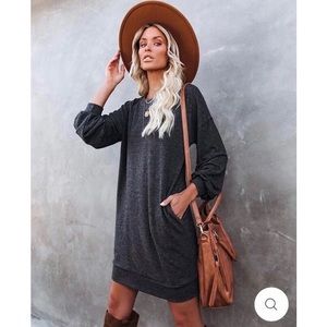 Vici Donner Pocketed Sweater Dress - Charcoal Gray
